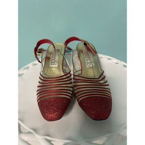 Vintage Amanda Cancun Red Glitter‎ Slingback Closed Toe Sp Occasion Heels Sz 7W